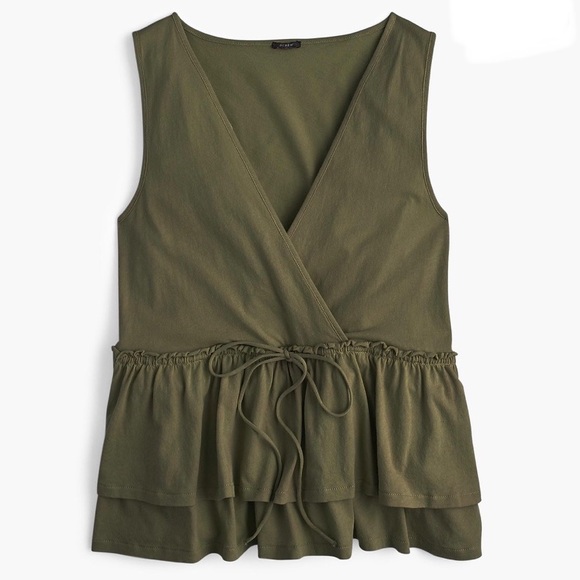 J. Crew Tops - J CREW olive green waist tie tiered tank top shirt